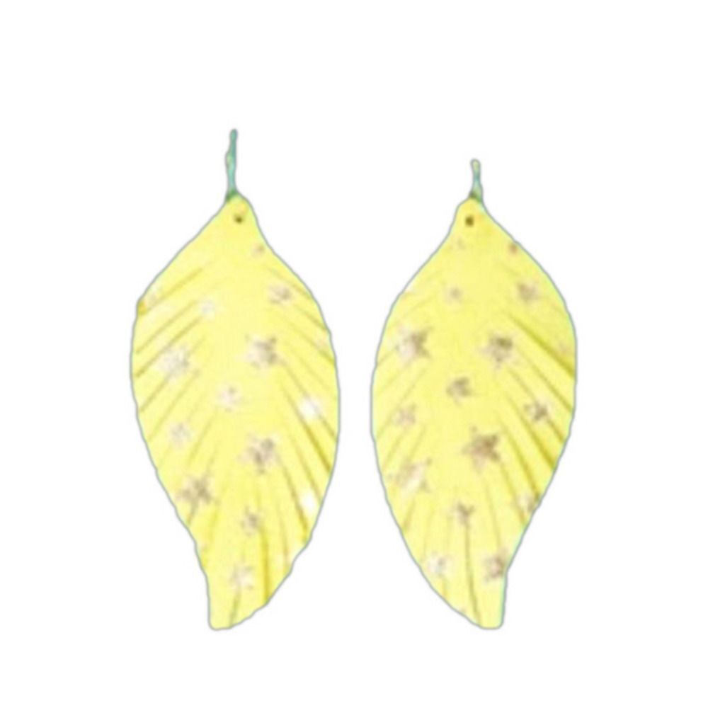 Gold Stars Yellow Leather Feather Earrings 3.5 Inches